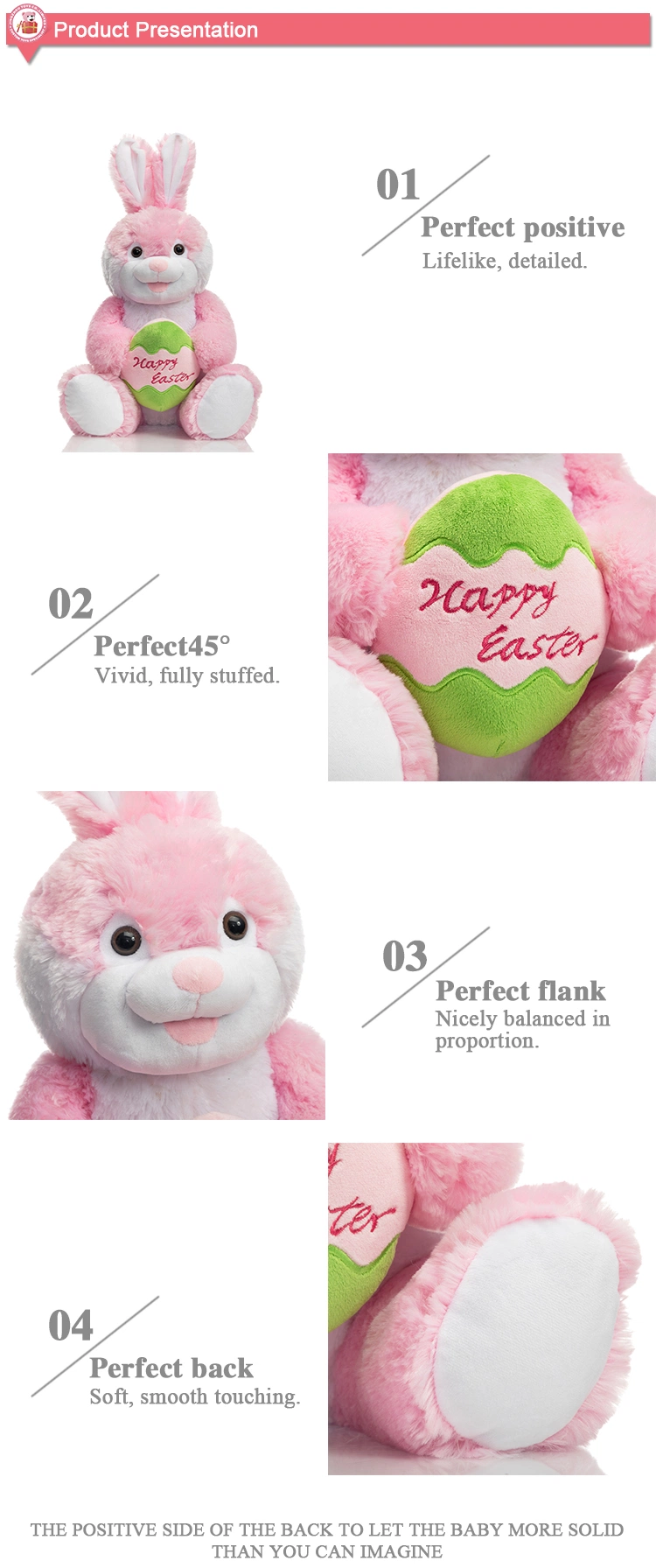 35cm Soft Pink Plush Rabbit Toy Bunny Easter Stuffed Animals with Easter Egg