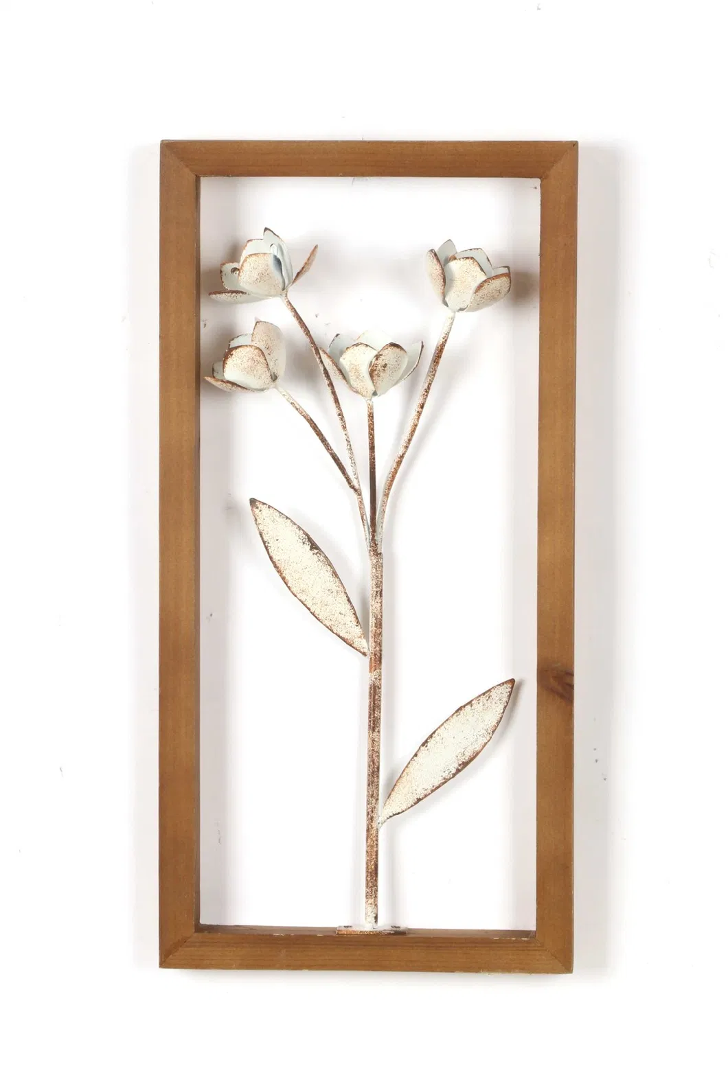 Rustic White Iron Flower Screw Onto Wooden Frame Wall Decor