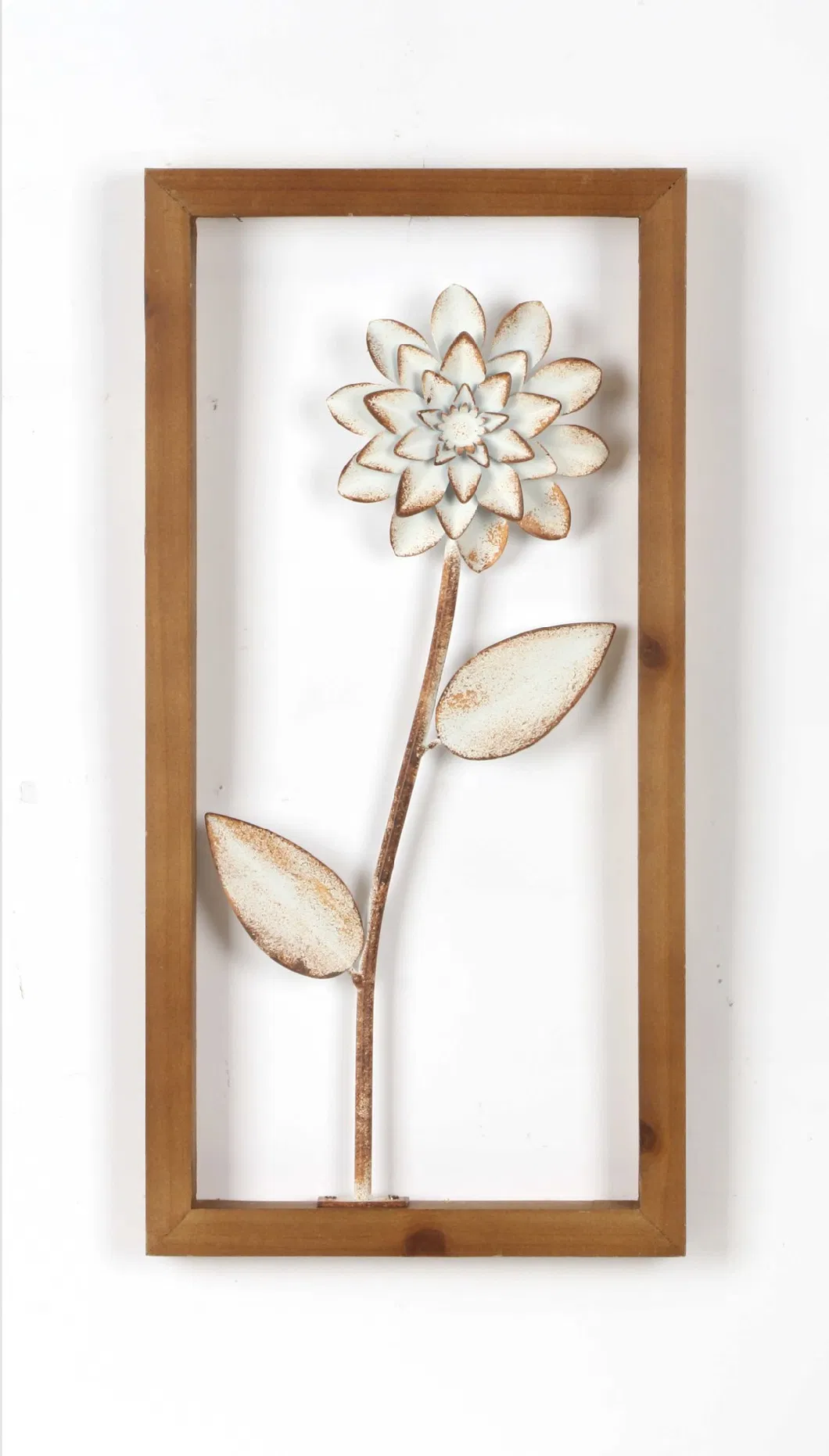 Rustic White Iron Flower Screw Onto Wooden Frame Wall Decor