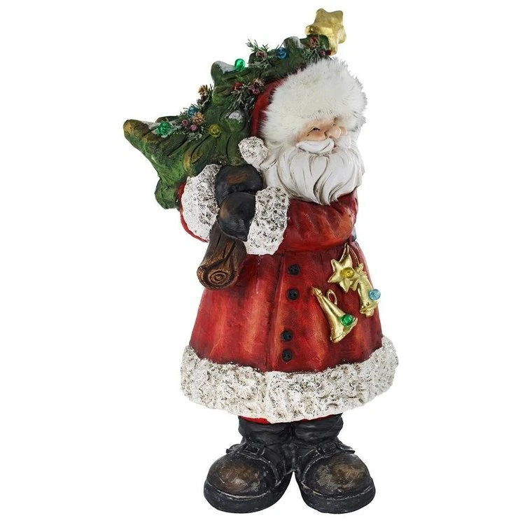 Resin Santa Sparkling Christmas Tree Illuminated Holiday Statue Gifts Figure