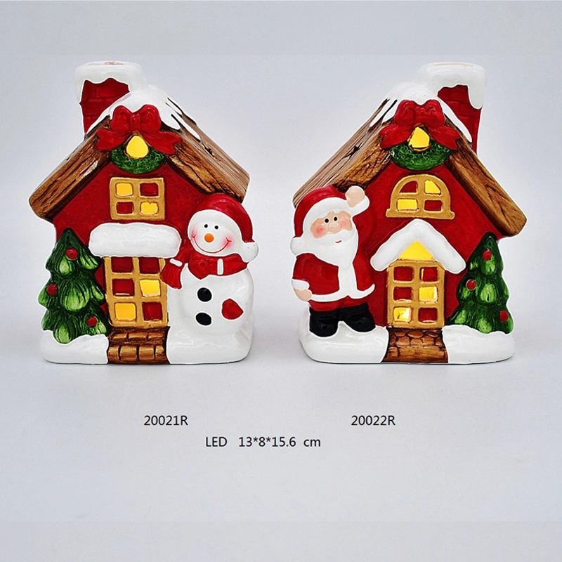 Hand Painting Ceramic House Craft in White &amp; Red Color for Christmas Decoration