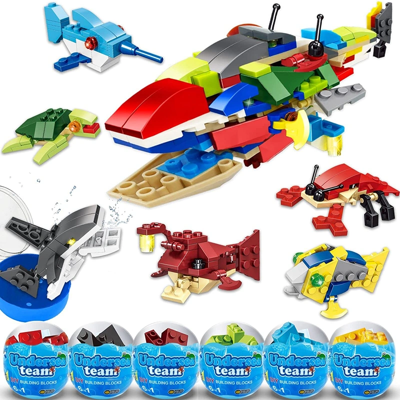 12 PCS Pack Filled Easter Egg Gift with Sea Animal Bricks Easter Basket Surprise Eggs Gift Building Block Sets Plastic Easter Eggs